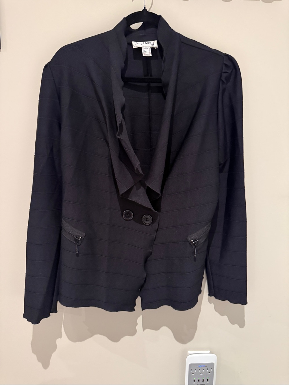 Joseph Ribkoff Black Ruffle Collar Stretch Blazer Jacket Size 12 Canada